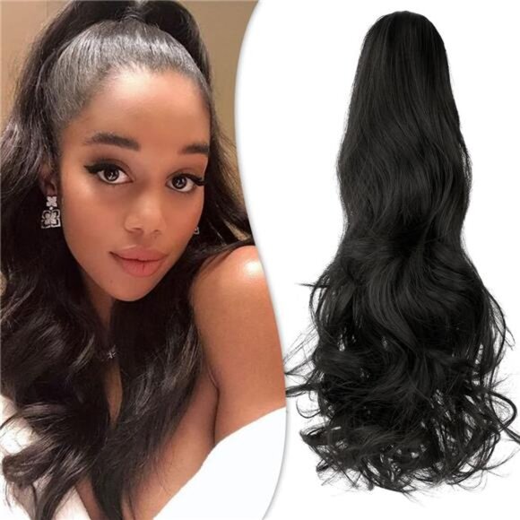 Claw Clip Ponytail Extension for Women Natural Black